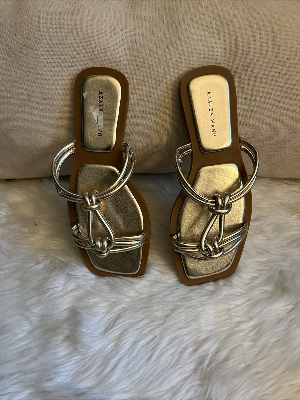 Azalea Wang Gold Knot Strap Slide Sandals